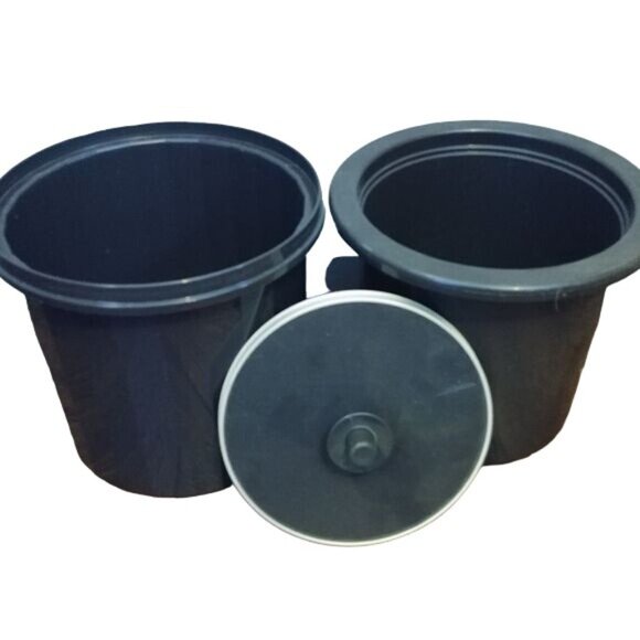 Vintage 70's Tupperware Ice Bucket Set Style 1683 1684 Dark Mocha Brown 3 Piece - Picture 7 of 9